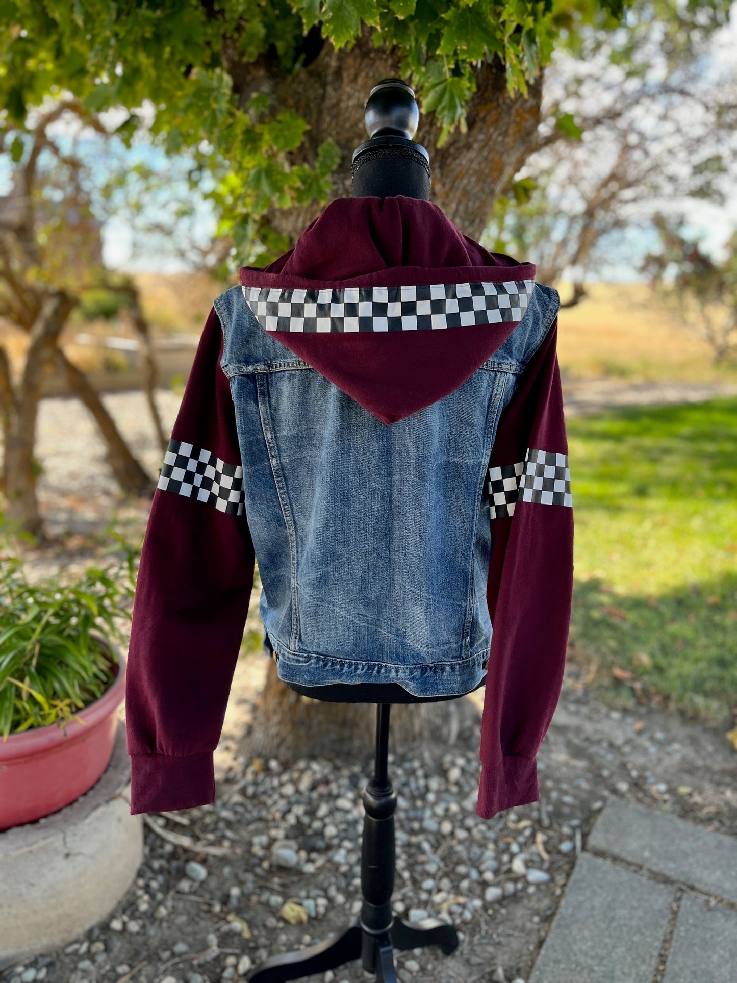 Checkered Sweatshirt/Denim Jacket - Women's Large