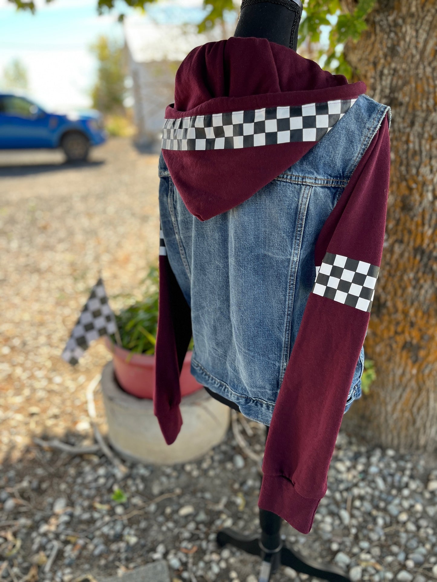 Checkered Sweatshirt/Denim Jacket - Women's Large