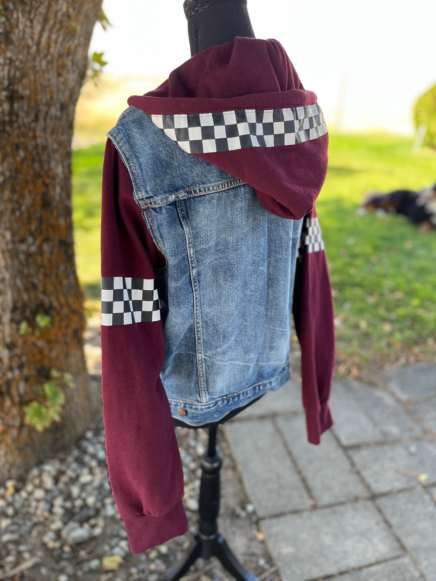 Checkered Sweatshirt/Denim Jacket - Women's Large