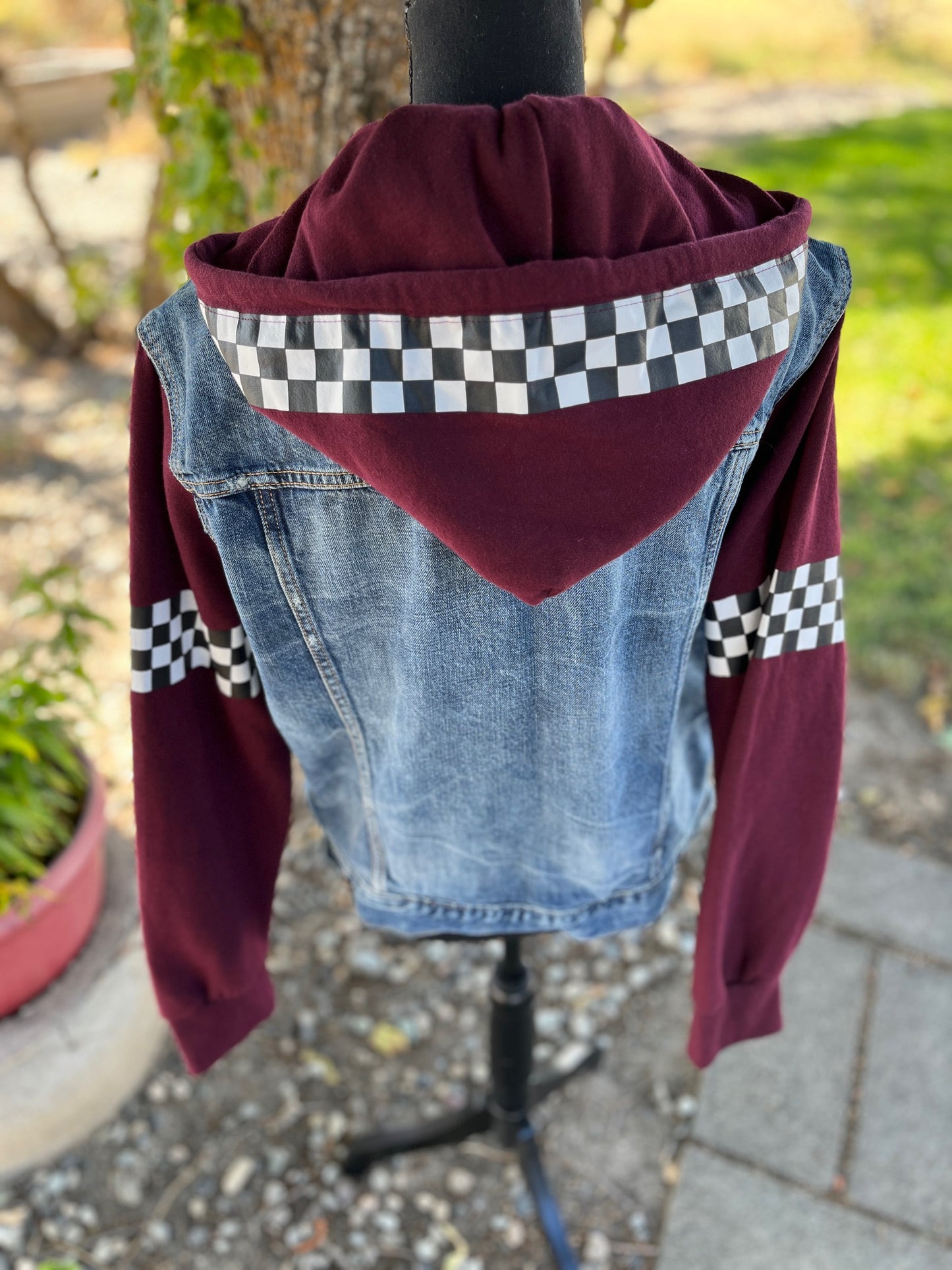 Checkered Sweatshirt/Denim Jacket - Women's Large
