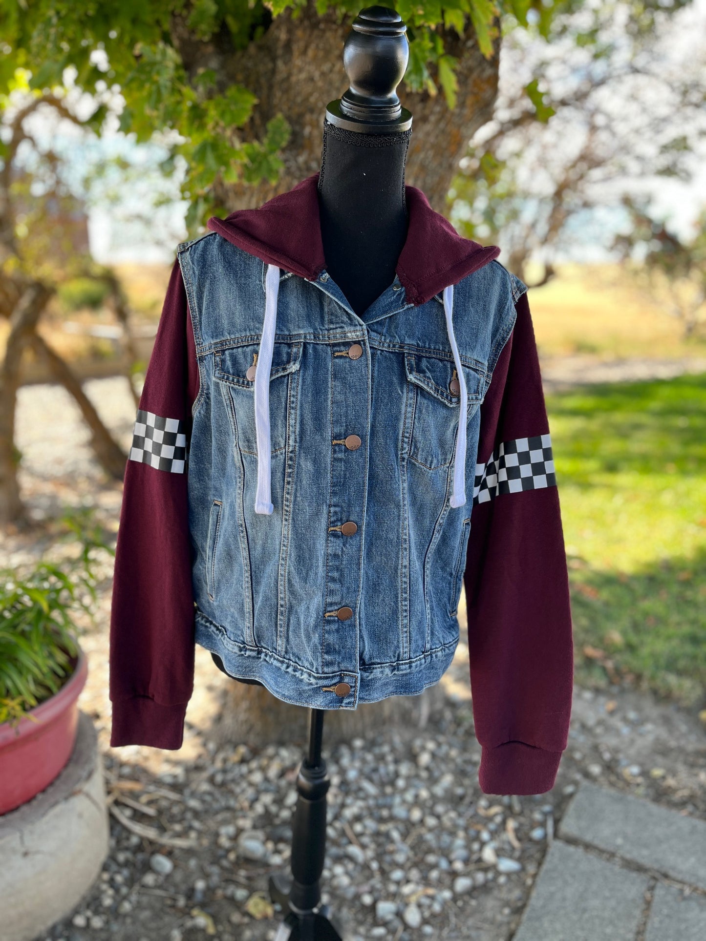 Checkered Sweatshirt/Denim Jacket - Women's Large