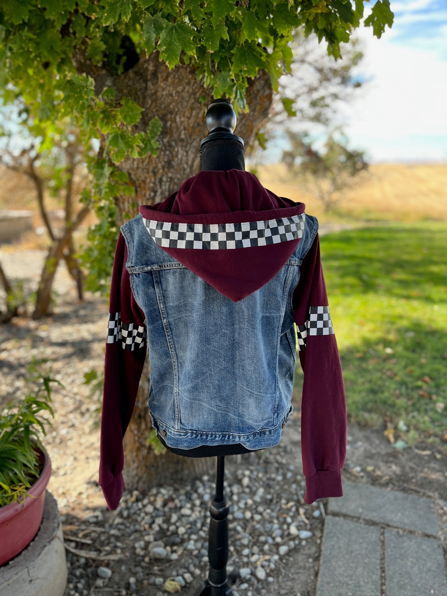 Checkered Sweatshirt/Denim Jacket - Women's Large