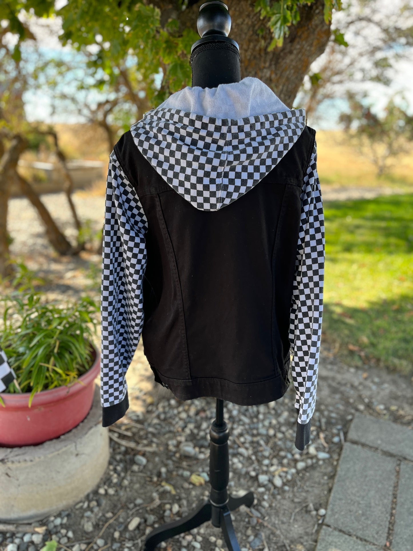Checkered Sweatshirt/Denim Jacket - Women's 1X