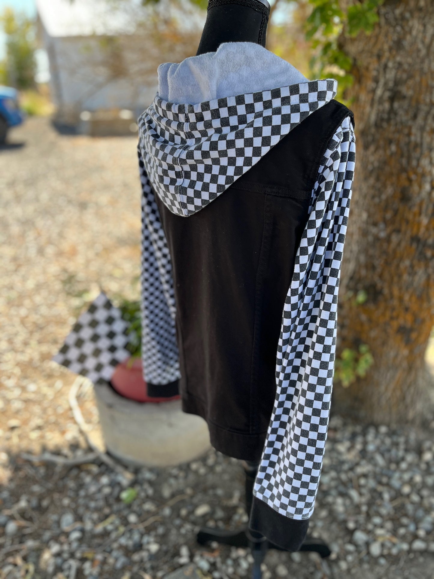 Checkered Sweatshirt/Denim Jacket - Women's 1X