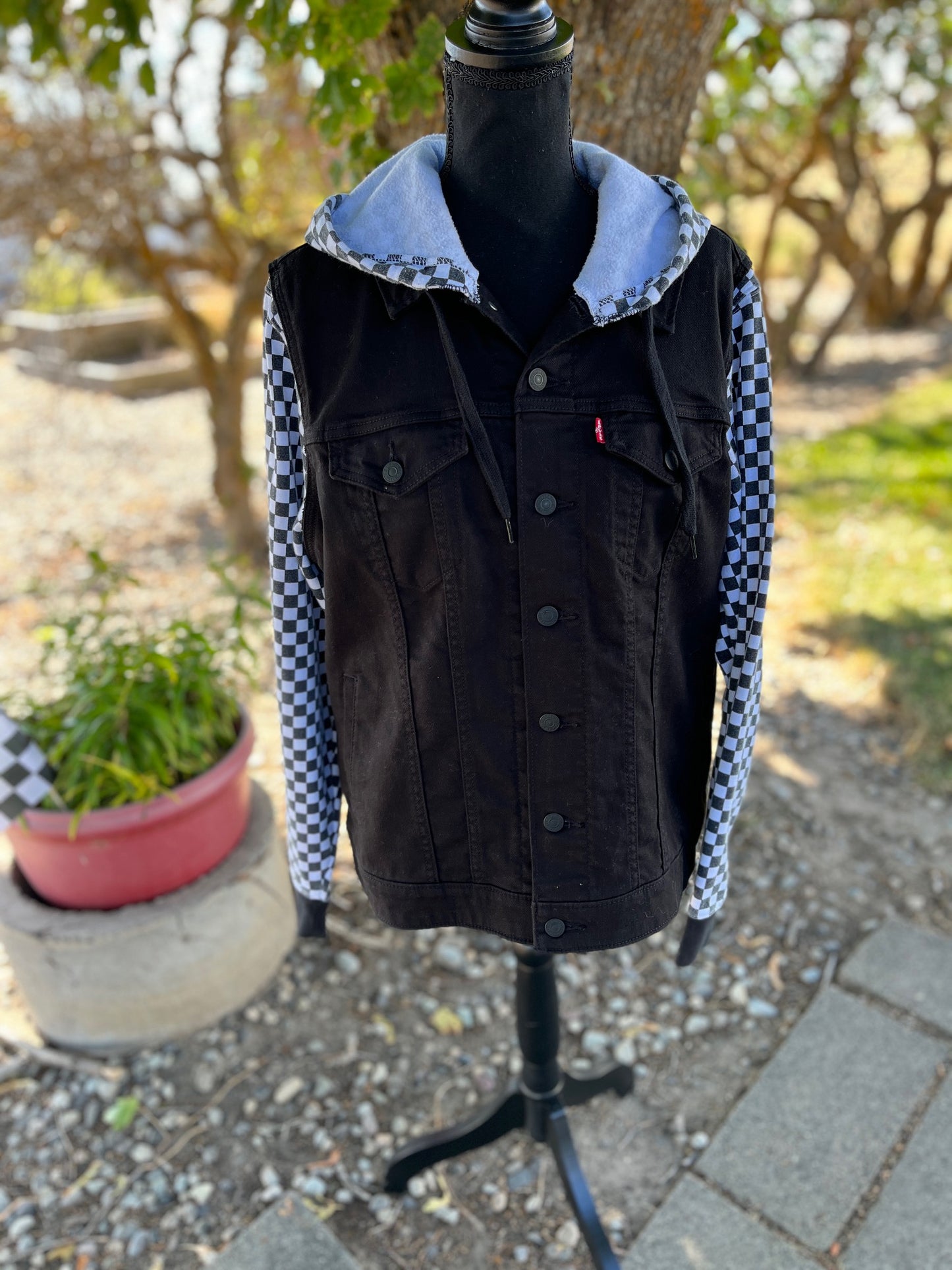 Checkered Sweatshirt/Denim Jacket - Women's 1X