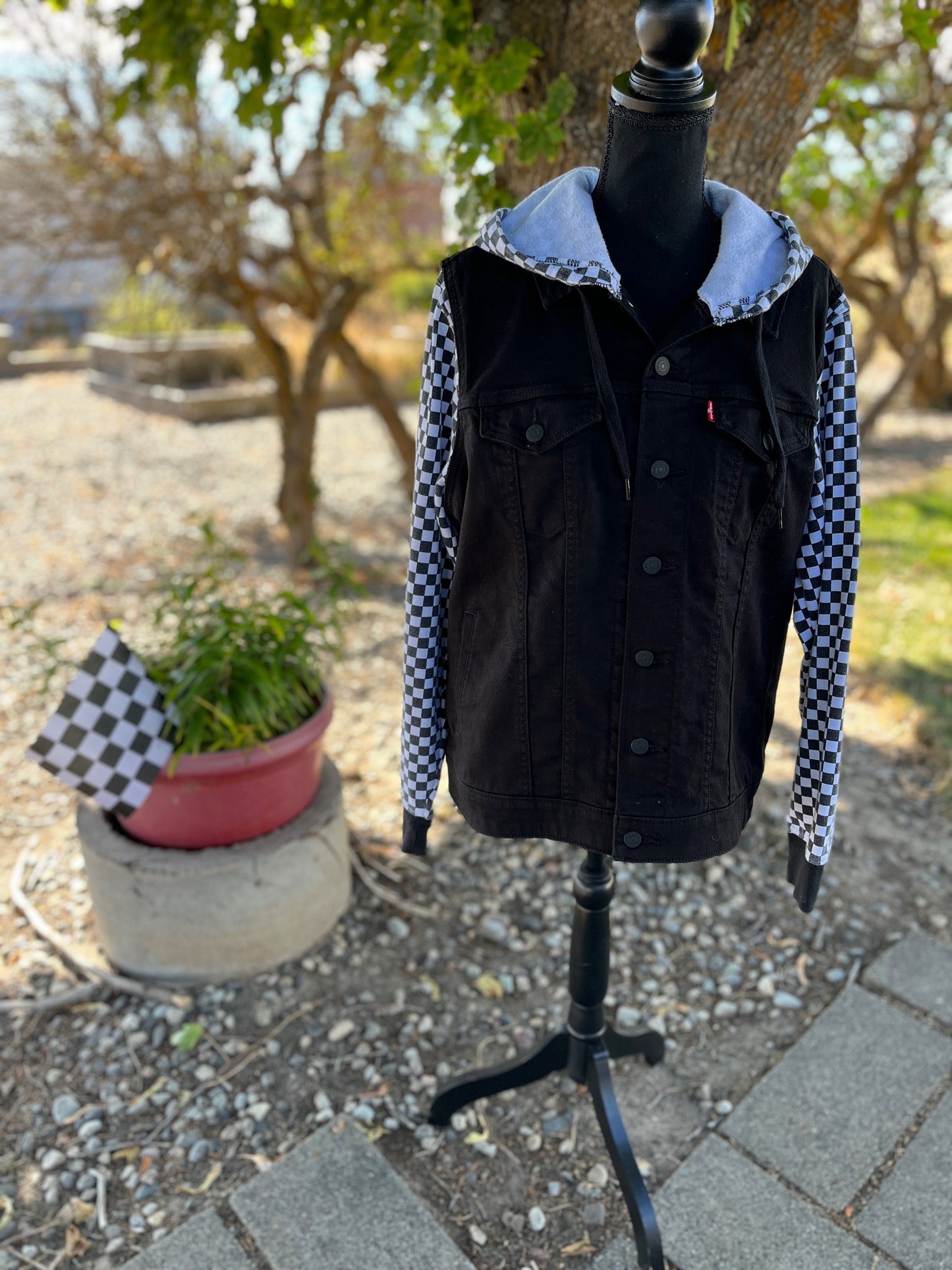 Checkered Sweatshirt/Denim Jacket - Women's 1X