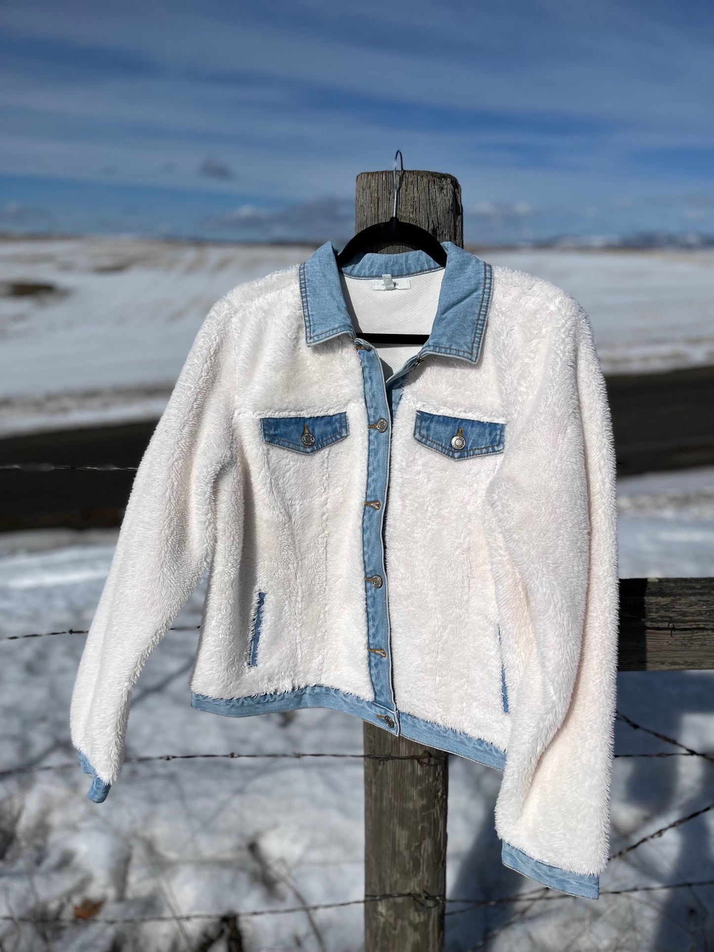 Denim Trim Sherpa Jacket - Women's Large