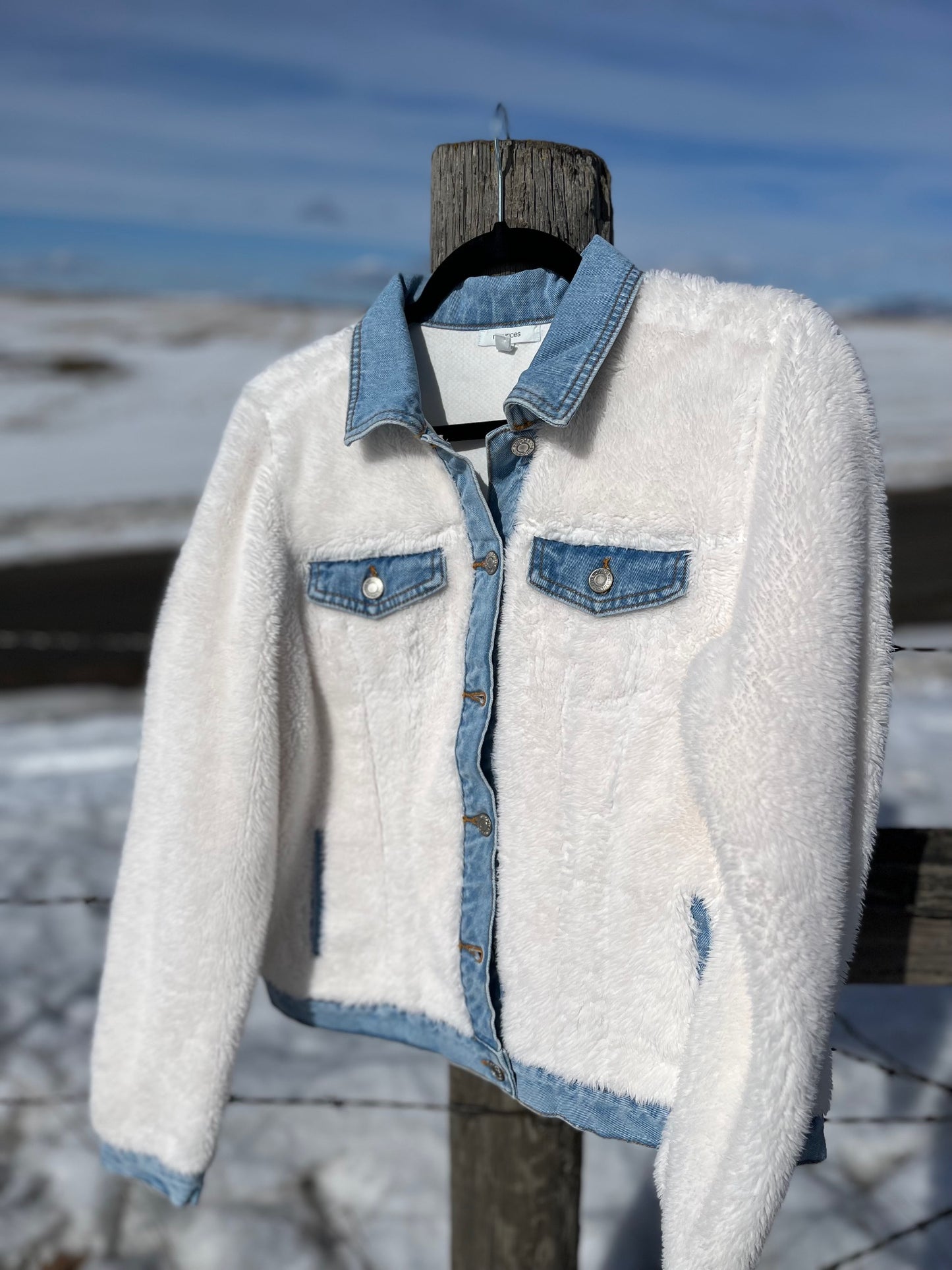 Denim Trim Sherpa Jacket - Women's Medium