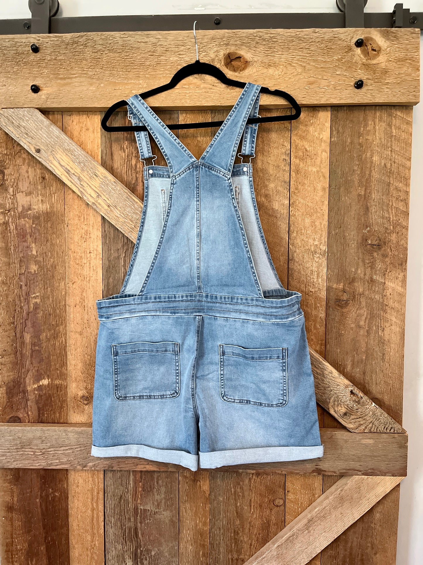 Denim Overall Shorts - Size Large