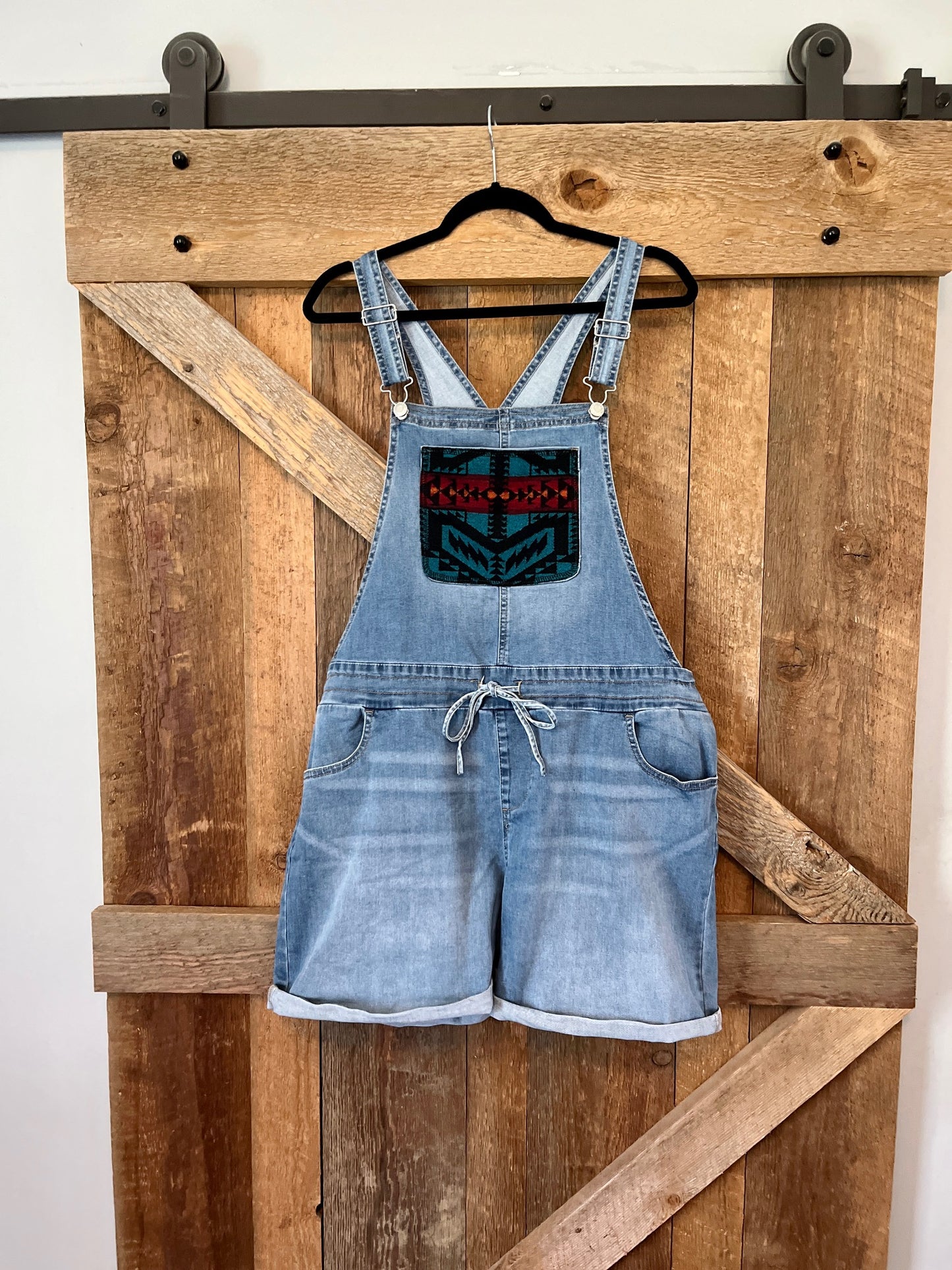 Denim Overall Shorts - Size Large