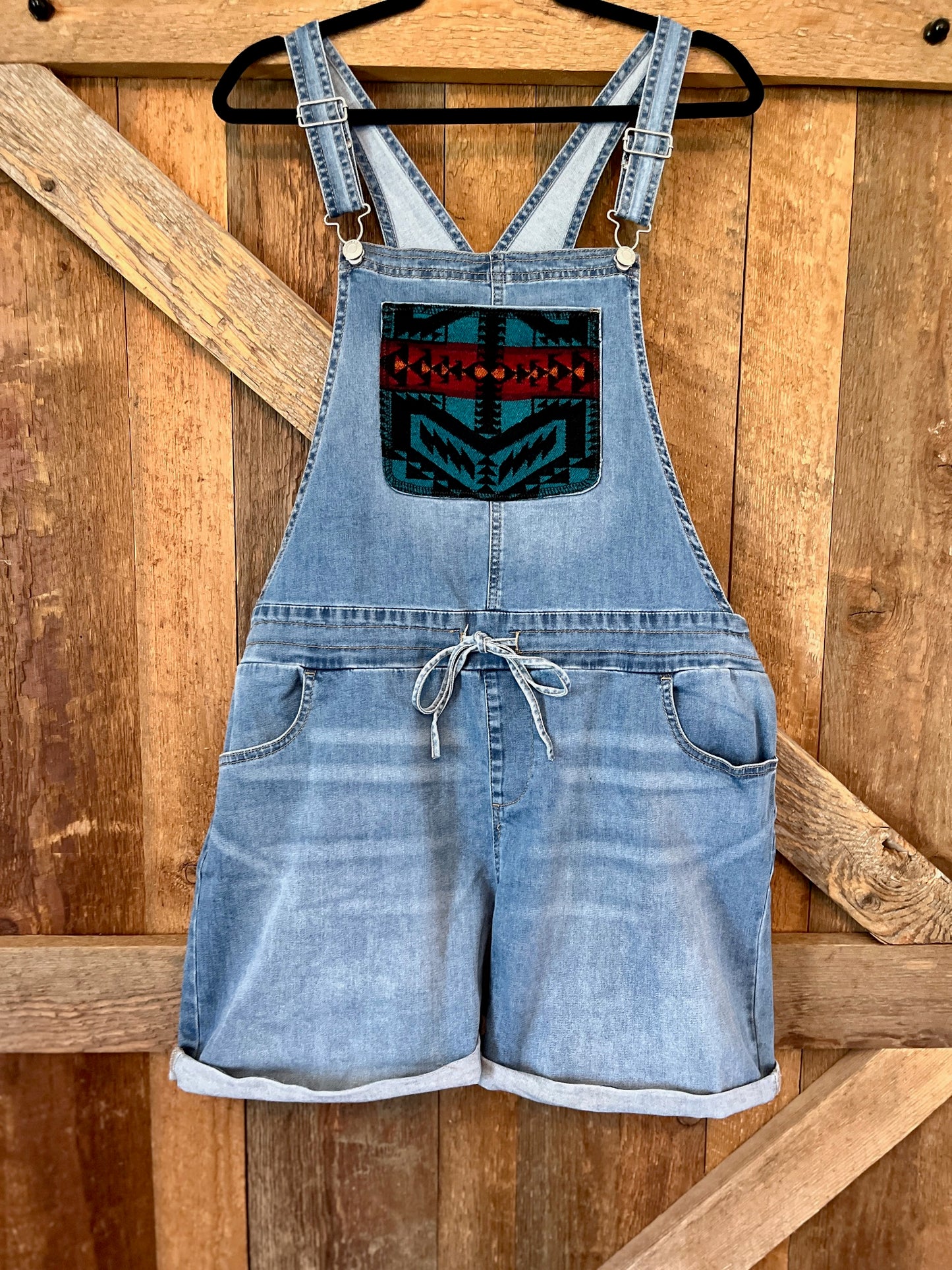 Denim Overall Shorts - Size Large