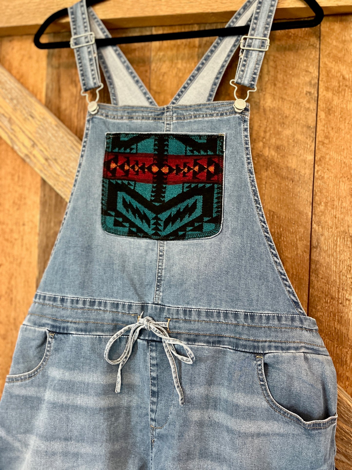 Denim Overall Shorts - Size Large