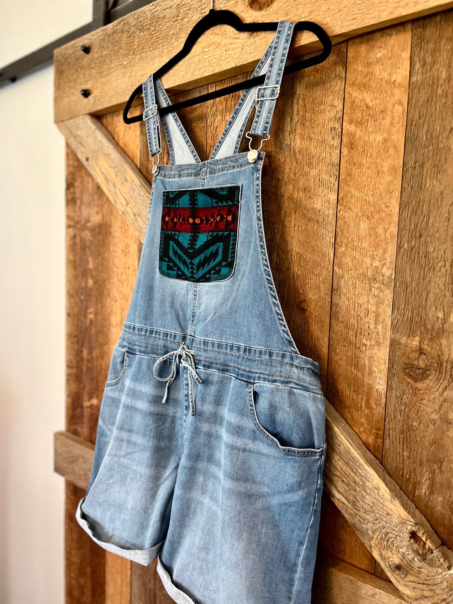 Denim Overall Shorts - Size Large