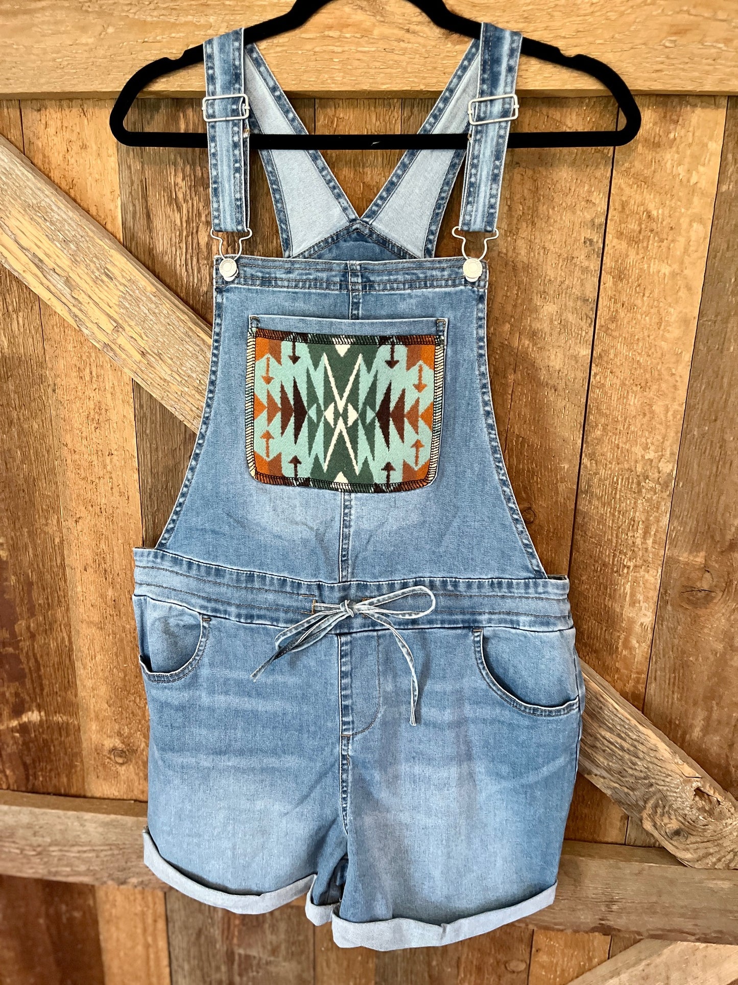 Denim Overall Shorts - Size Small