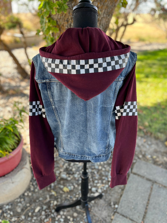 Checkered Sweatshirt/Denim Jacket - Women's Large