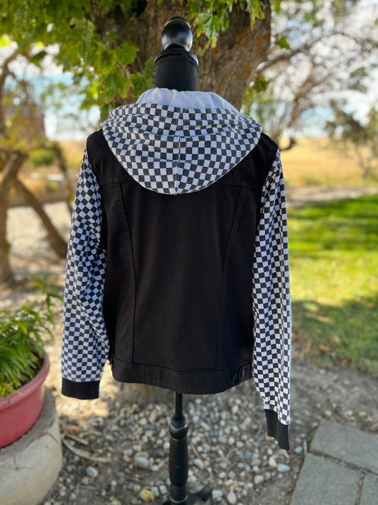 Checkered Sweatshirt/Denim Jacket - Women's 1X