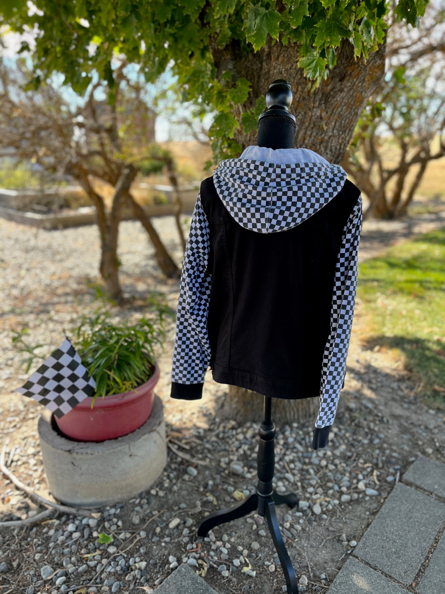 Checkered Sweatshirt/Denim Jacket - Women's 1X