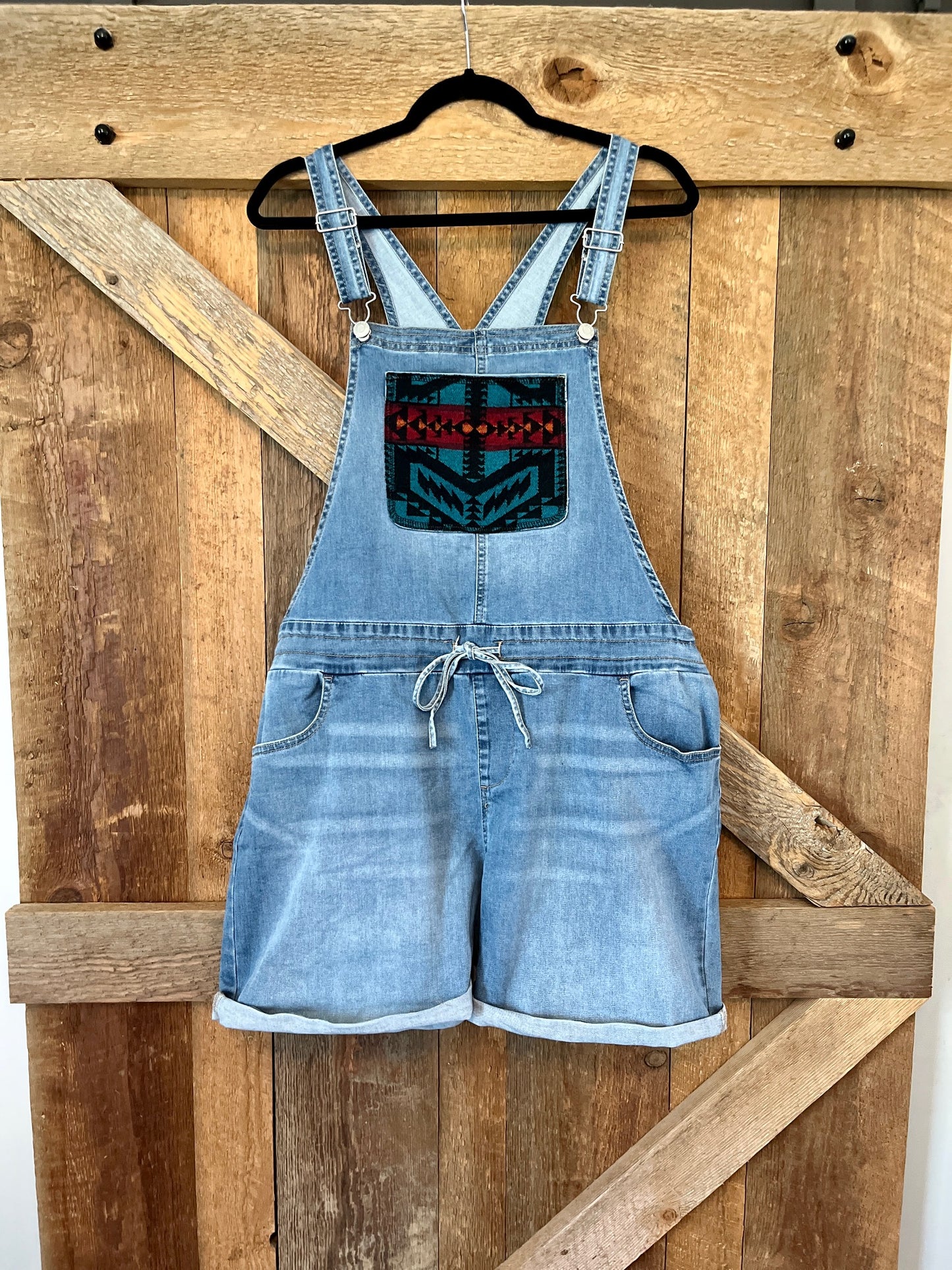 Denim Overall Shorts - Size Large
