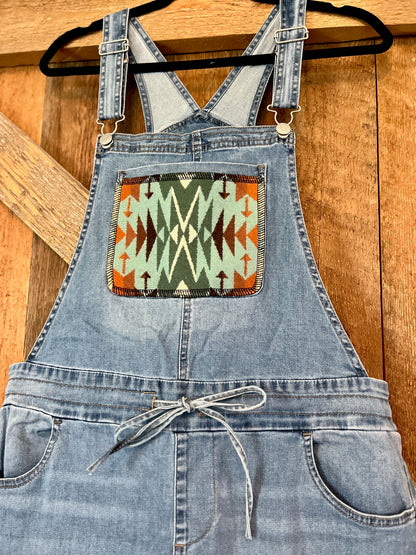 Denim Overall Shorts - Size Small