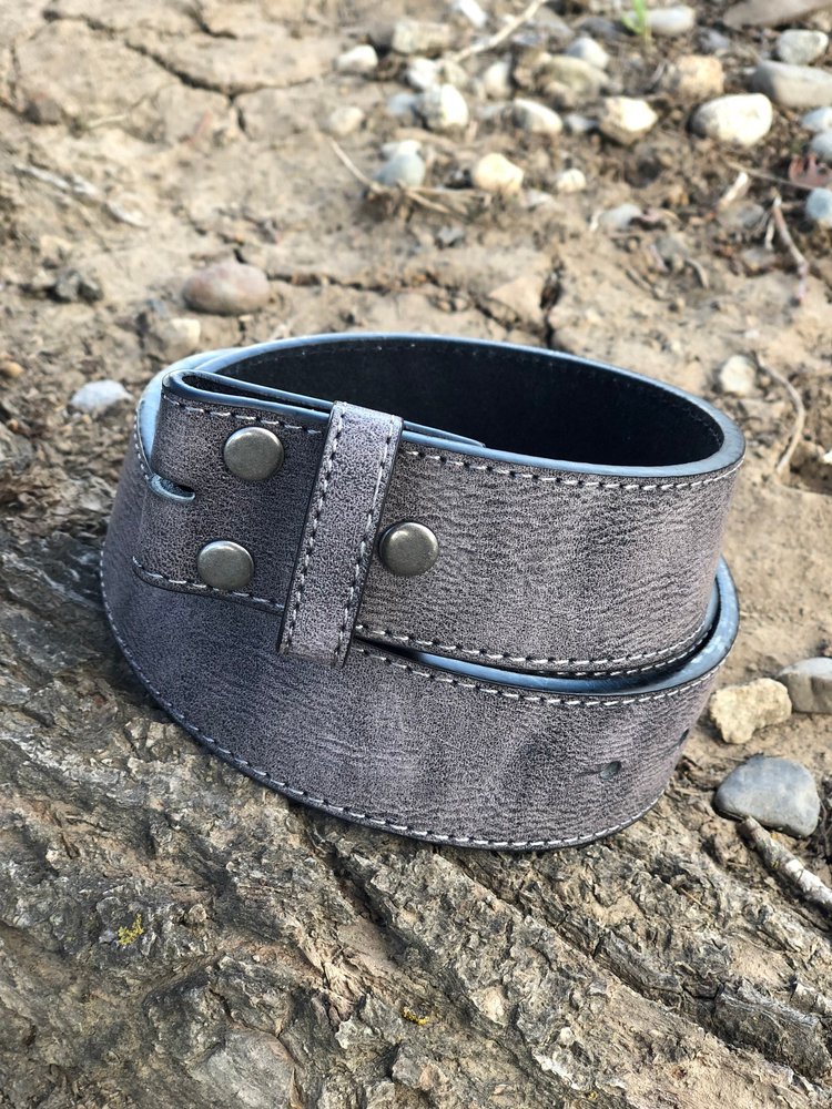 Grey Leather Snap Belt