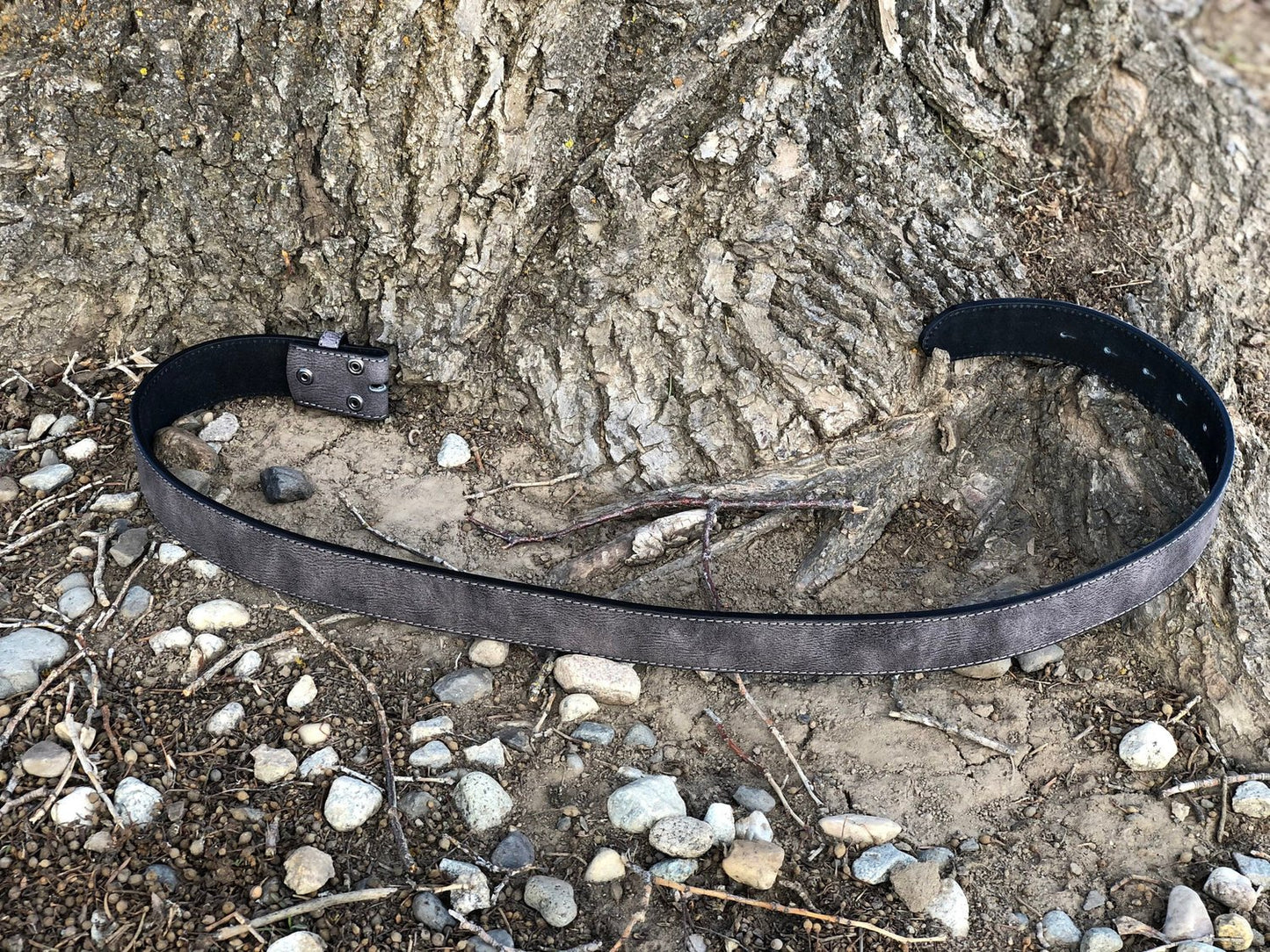 Grey Leather Snap Belt